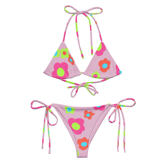 Floral Doodles Pink print recycled string bikini