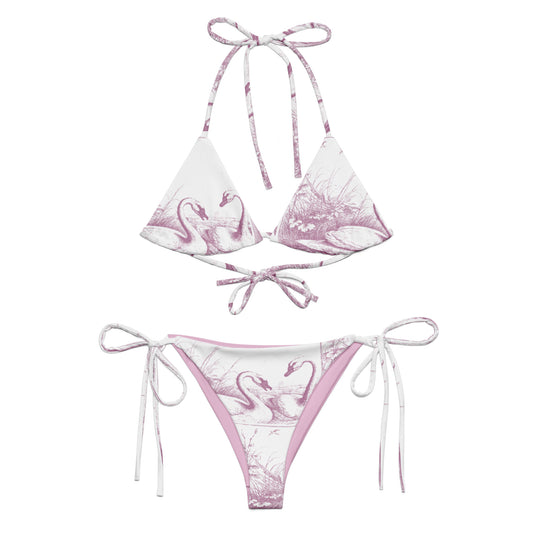 Lavender Swans Print Recycled String Bikini