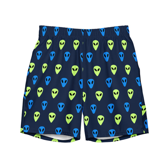 Blue and Green Alien print Men's swim trunks