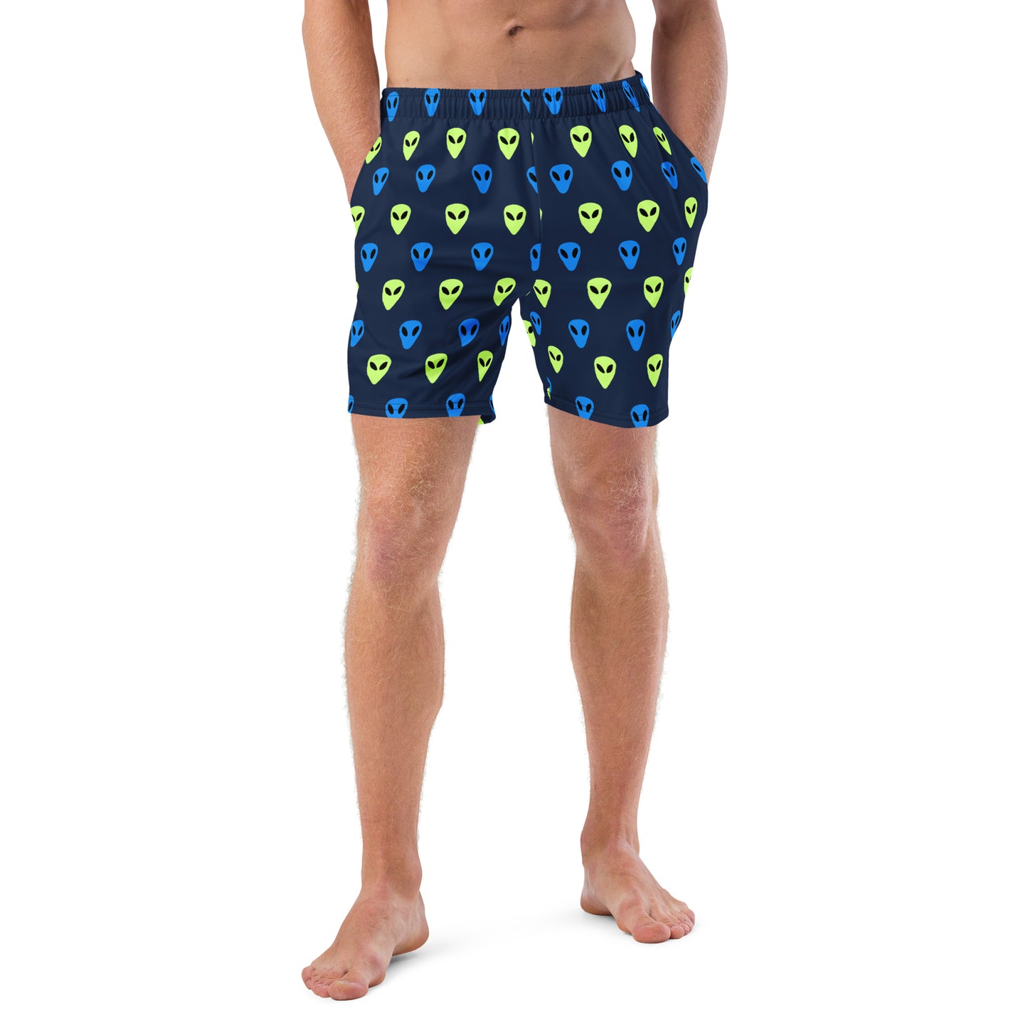 Blue and Green Alien print Men's swim trunks