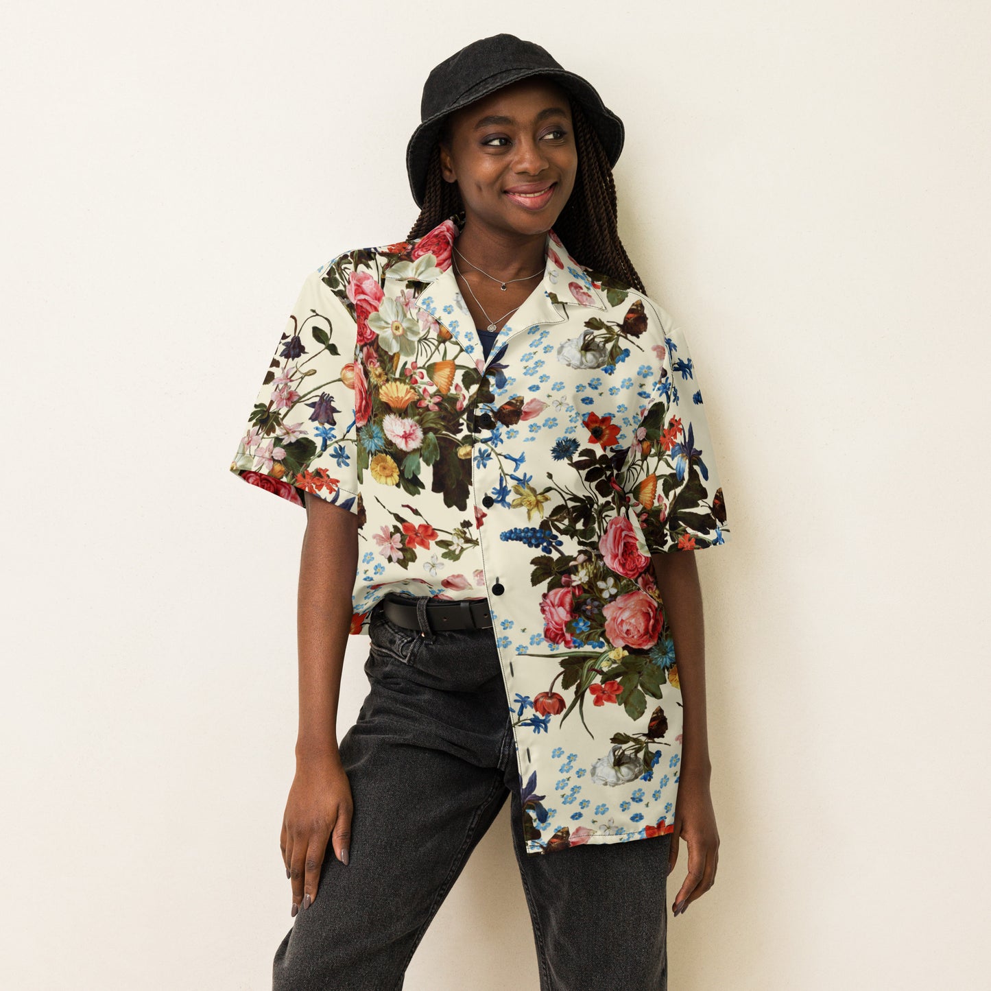 Botanical Bliss Print Butter Yellow Unisex button shirt