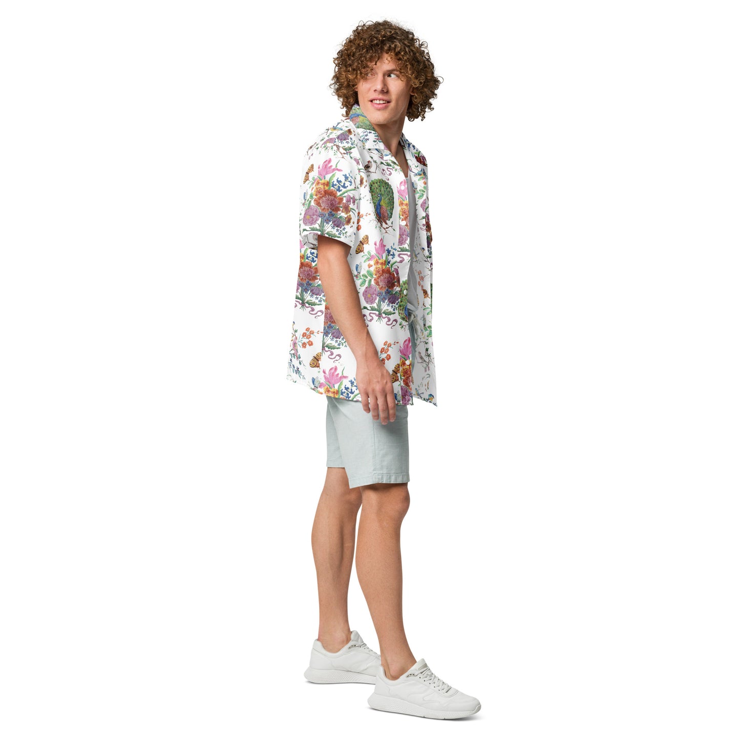 Birds of Paradise White Print Unisex Button Down Shirt