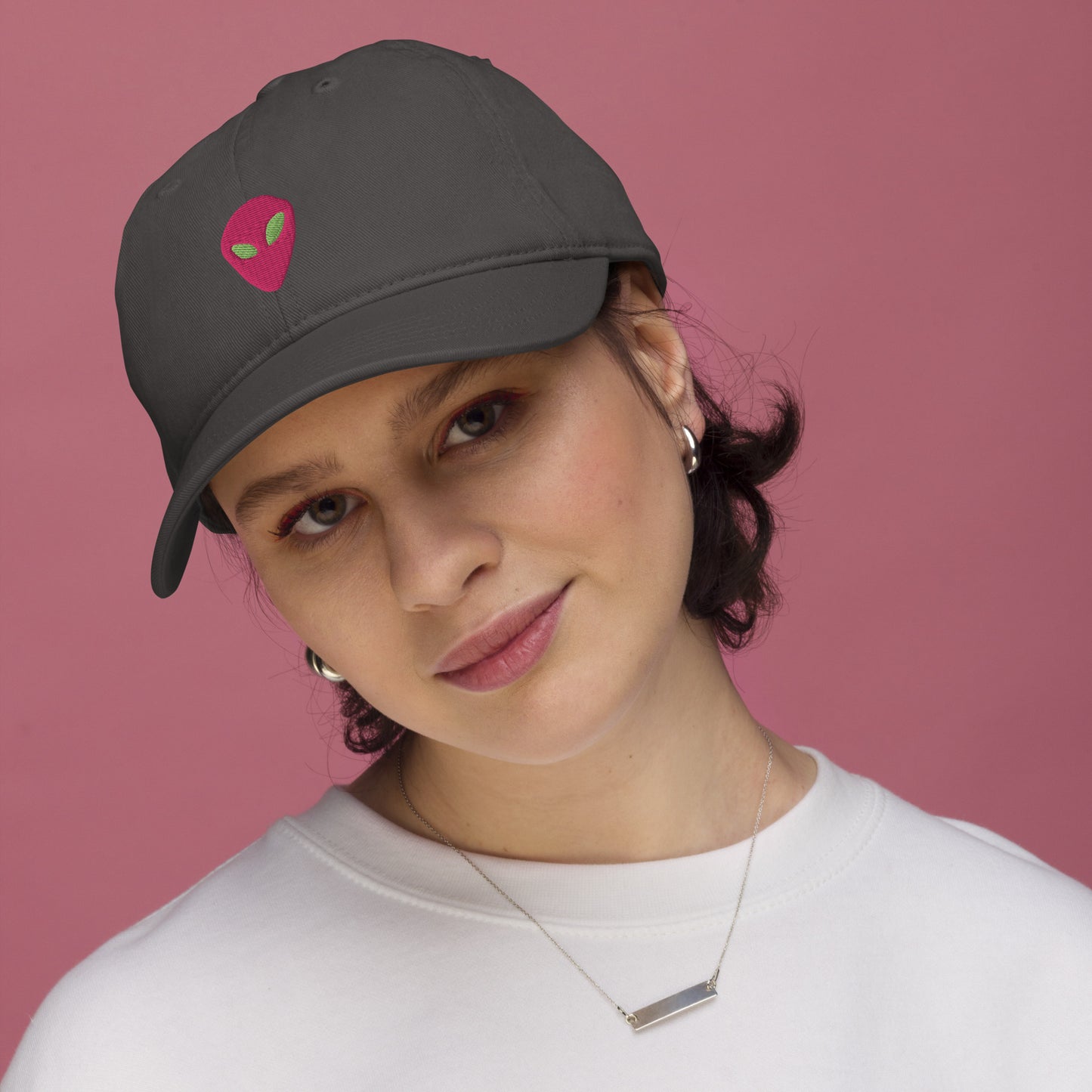 Pink Alien I thought you looked familiar Organic Cotton Dad Hat