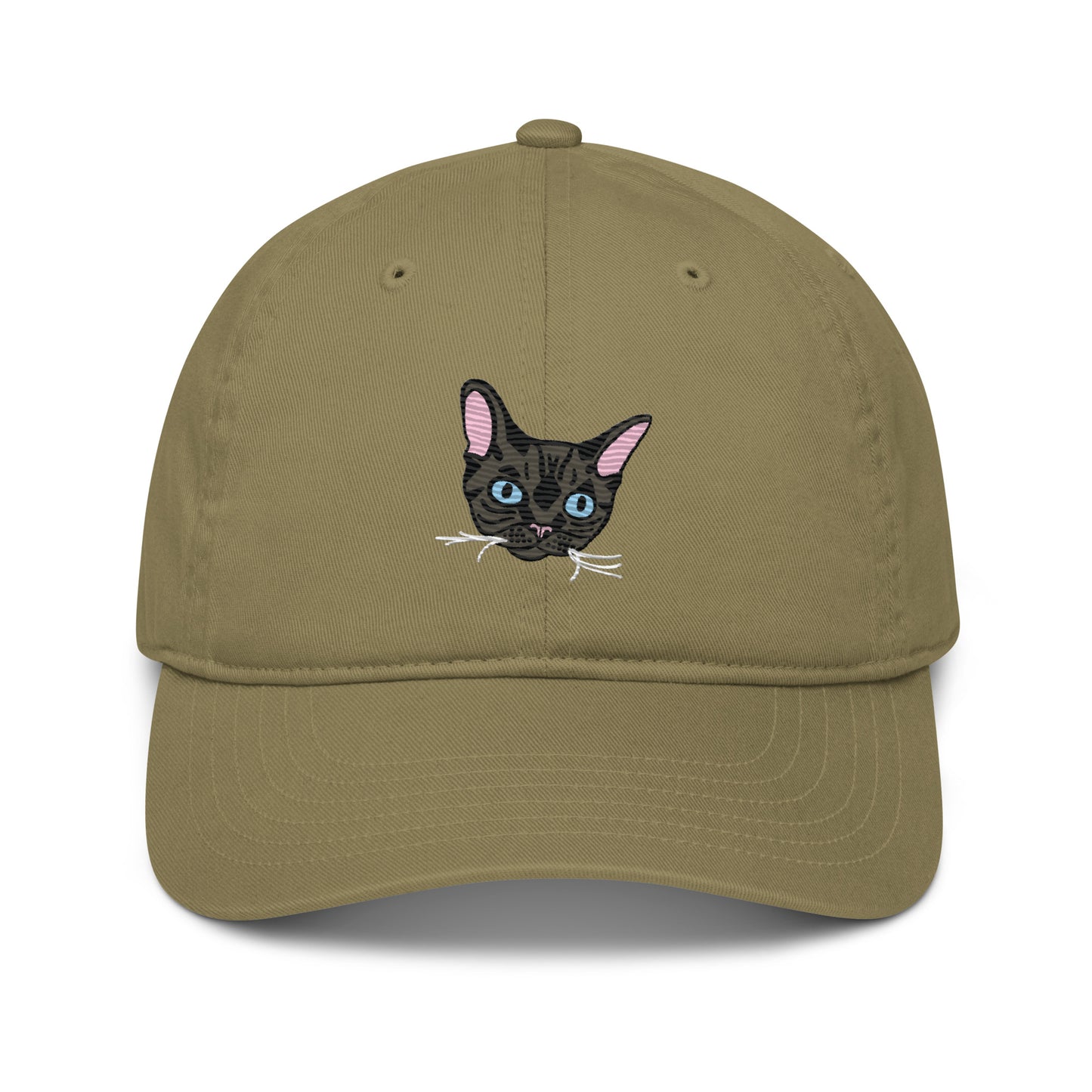 Cat Embroidered Organic Cotton Dad Hat
