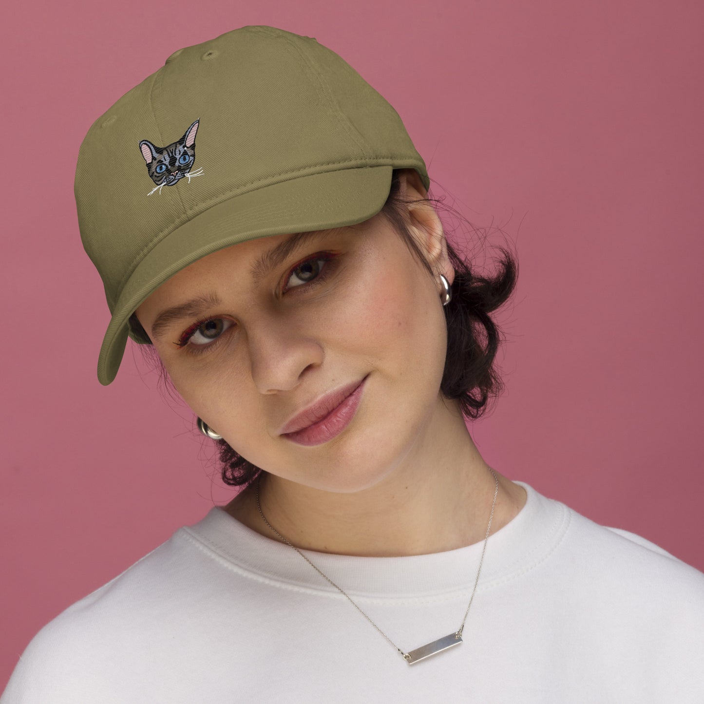 Mr. Cat Embroidered Organic Cotton Dad Hat