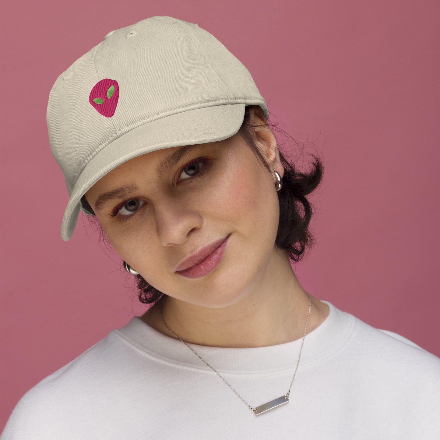 Pink Alien I thought you looked familiar Organic Cotton Dad Hat