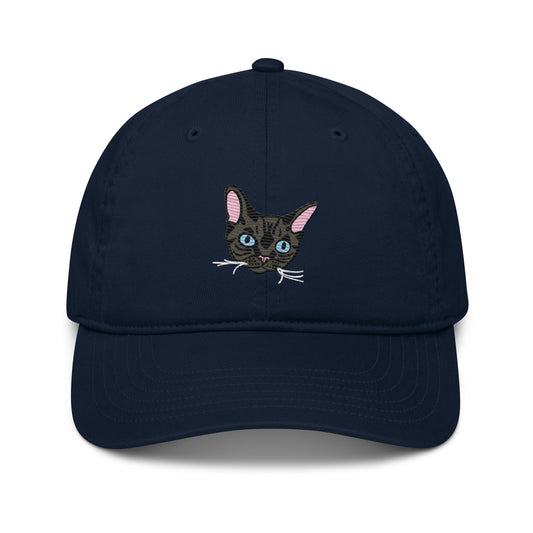 Cat Embroidered Organic Cotton Dad Hat