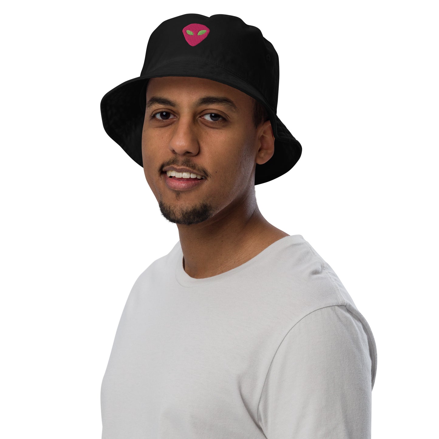 Pink Alien Green Eyes Organic Cotton Bucket Hat