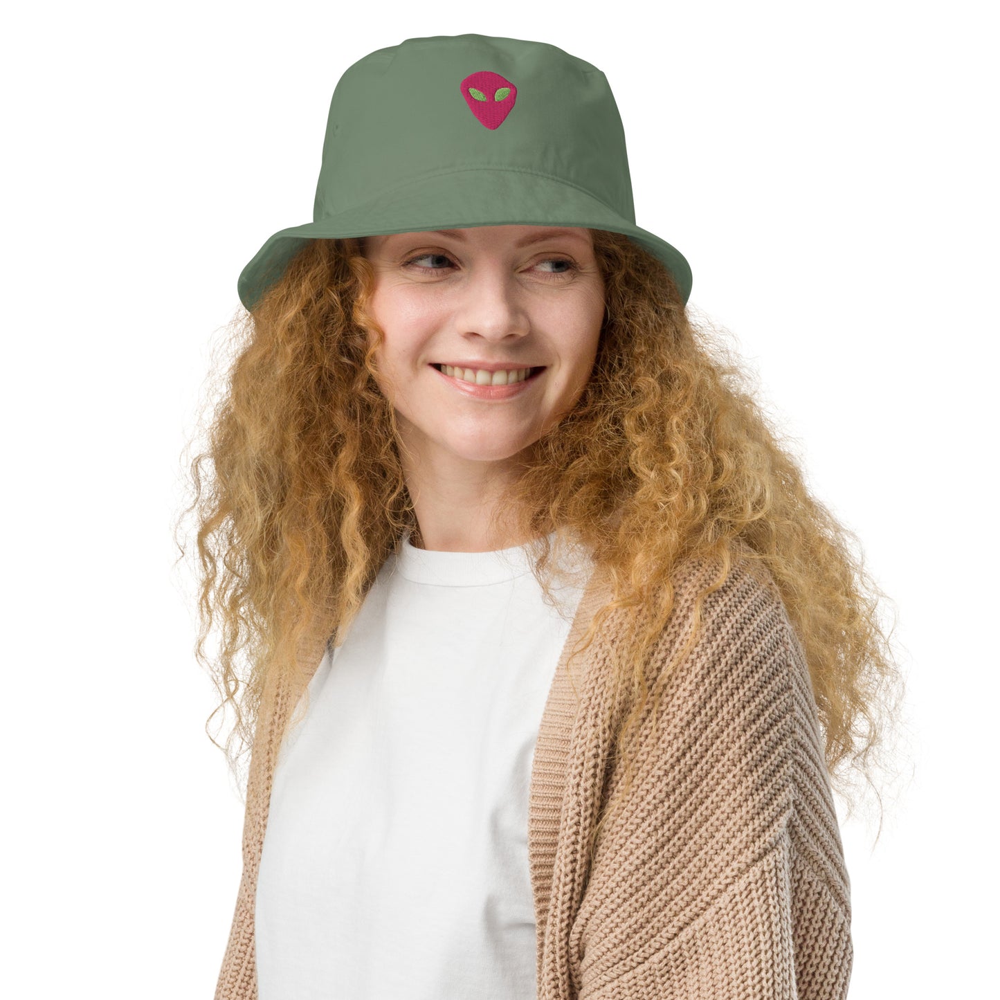 Pink Alien Green Eyes Organic Cotton Bucket Hat