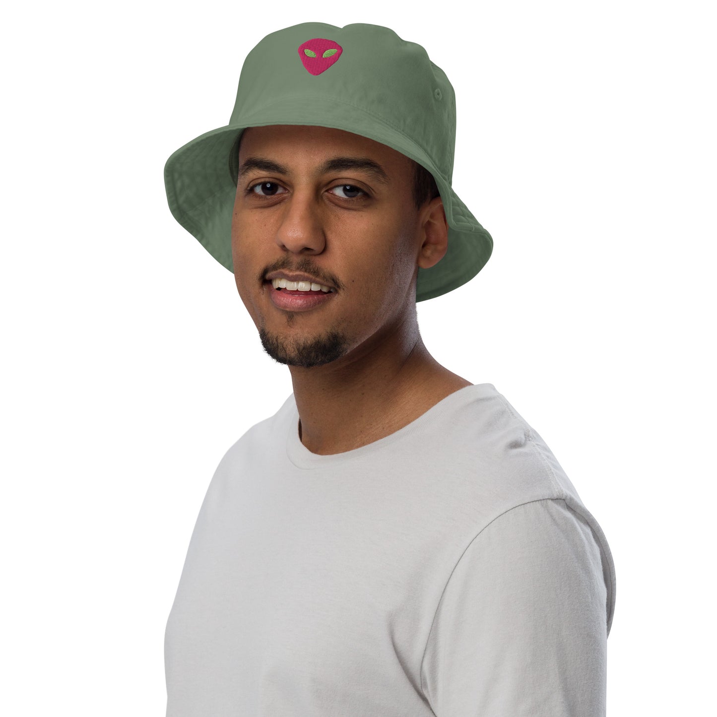 Pink Alien Green Eyes Organic Cotton Bucket Hat