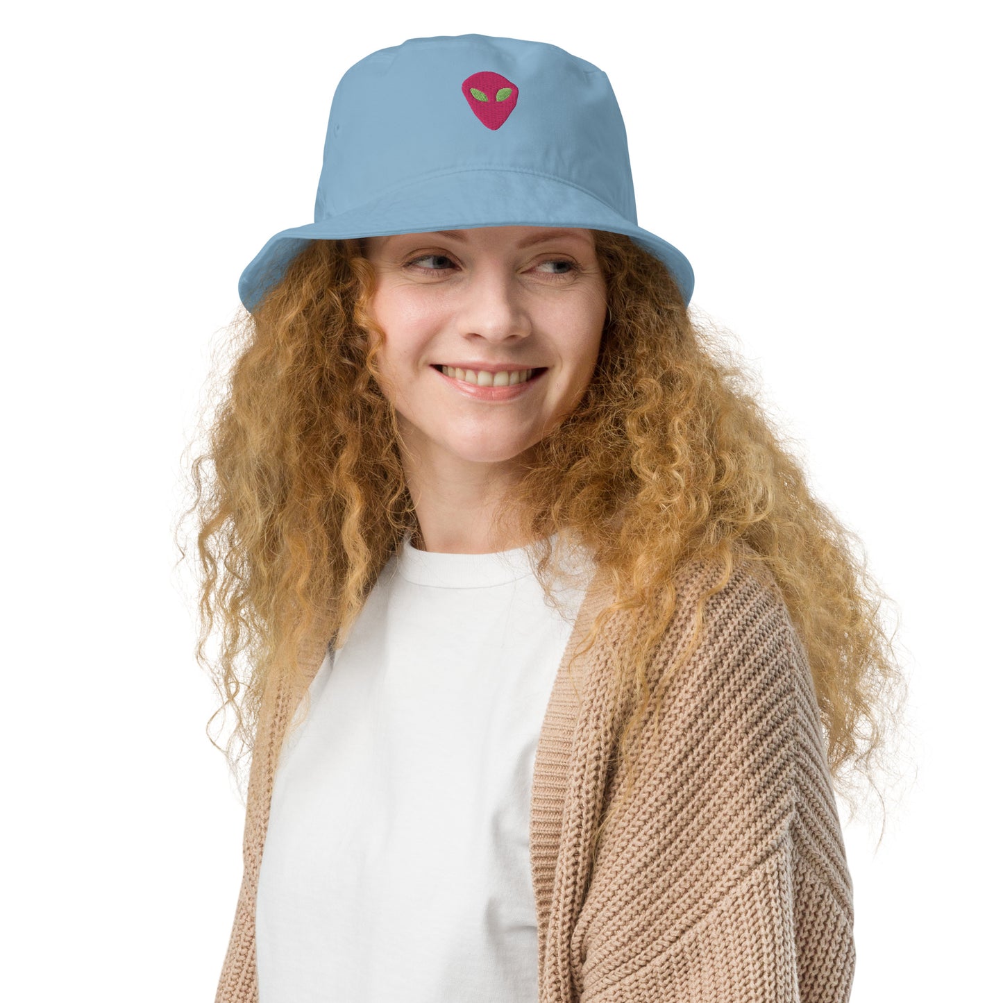 Pink Alien Green Eyes Organic Cotton Bucket Hat