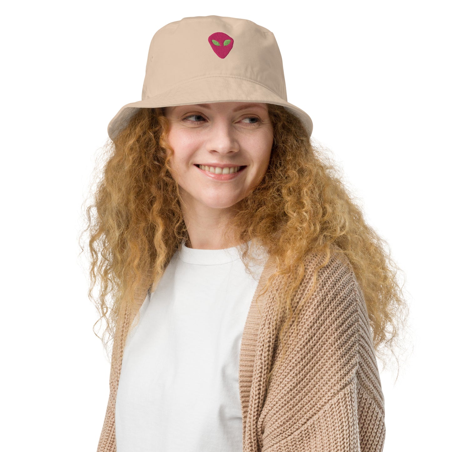 Pink Alien Green Eyes Organic Cotton Bucket Hat