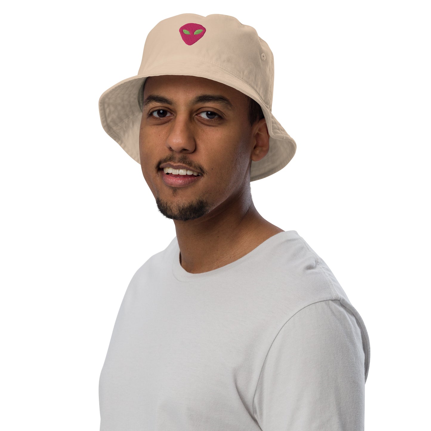 Pink Alien Green Eyes Organic Cotton Bucket Hat