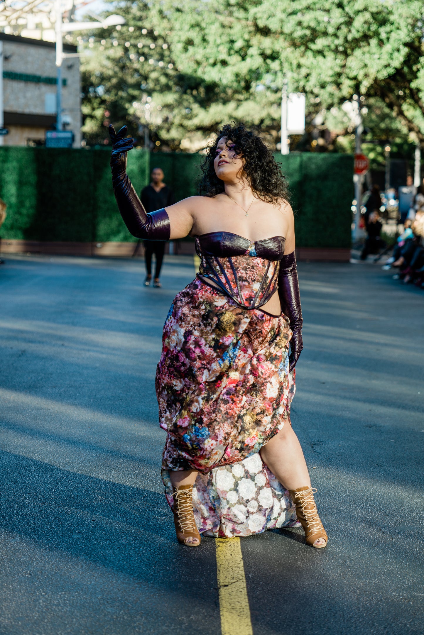 Floral High-Low Draped Skirt with Train