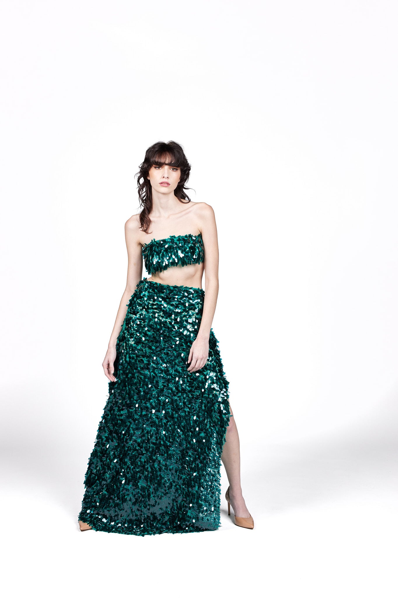 Emerald Green High Slit Maxi Skirt