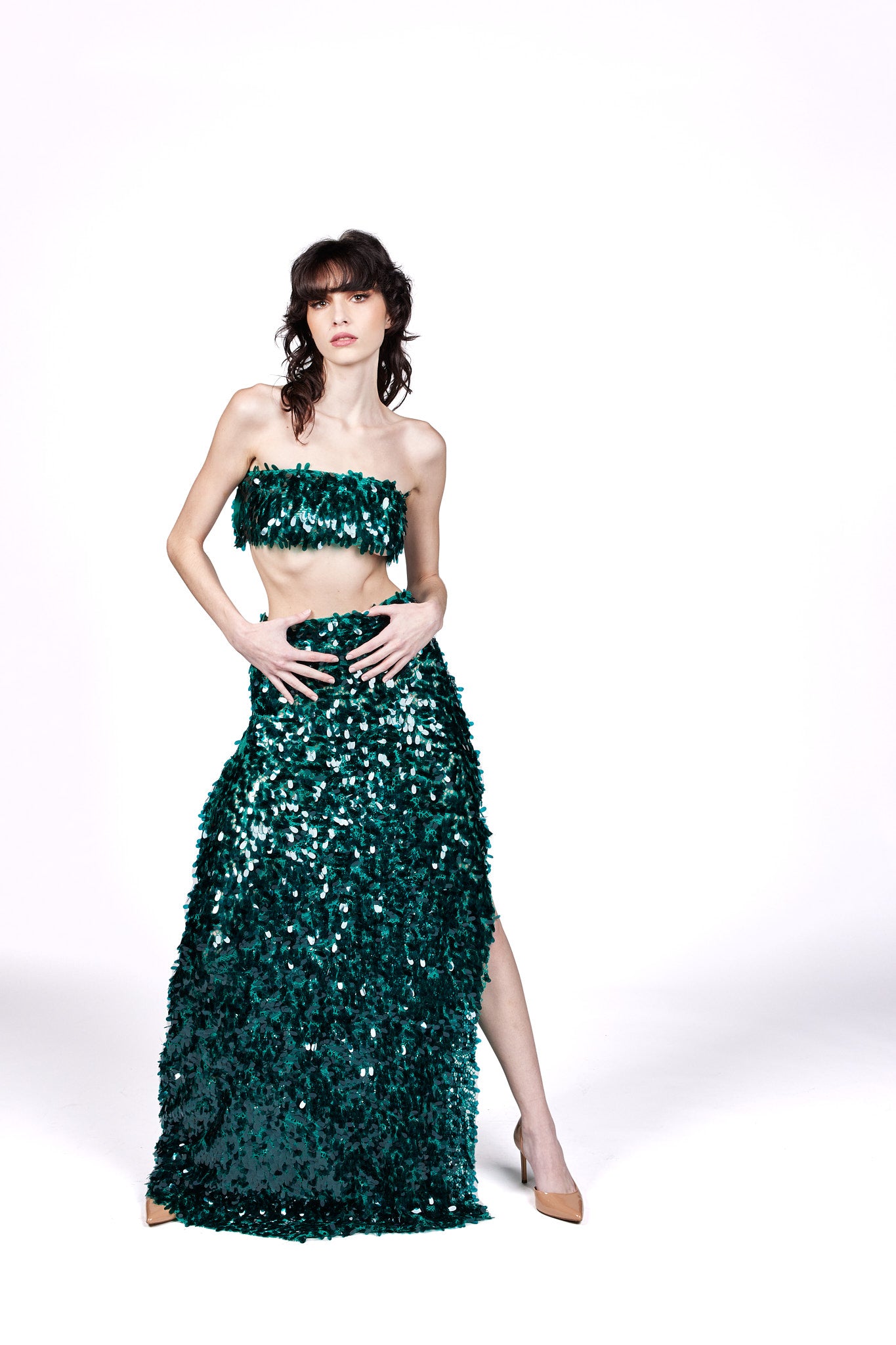 Emerald Green Embroidered Strapless Bra Top