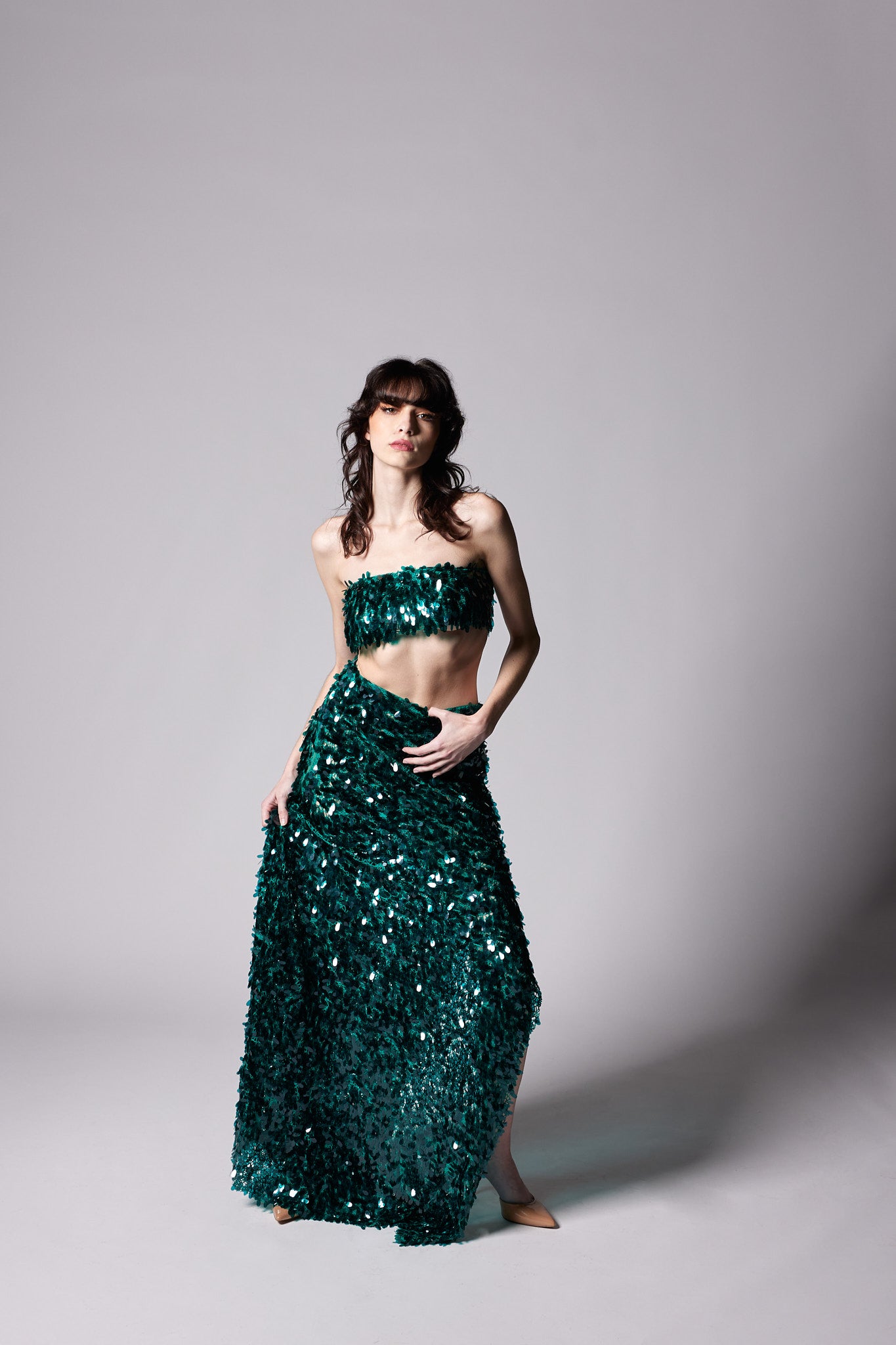 Emerald Green Embroidered Strapless Bra Top