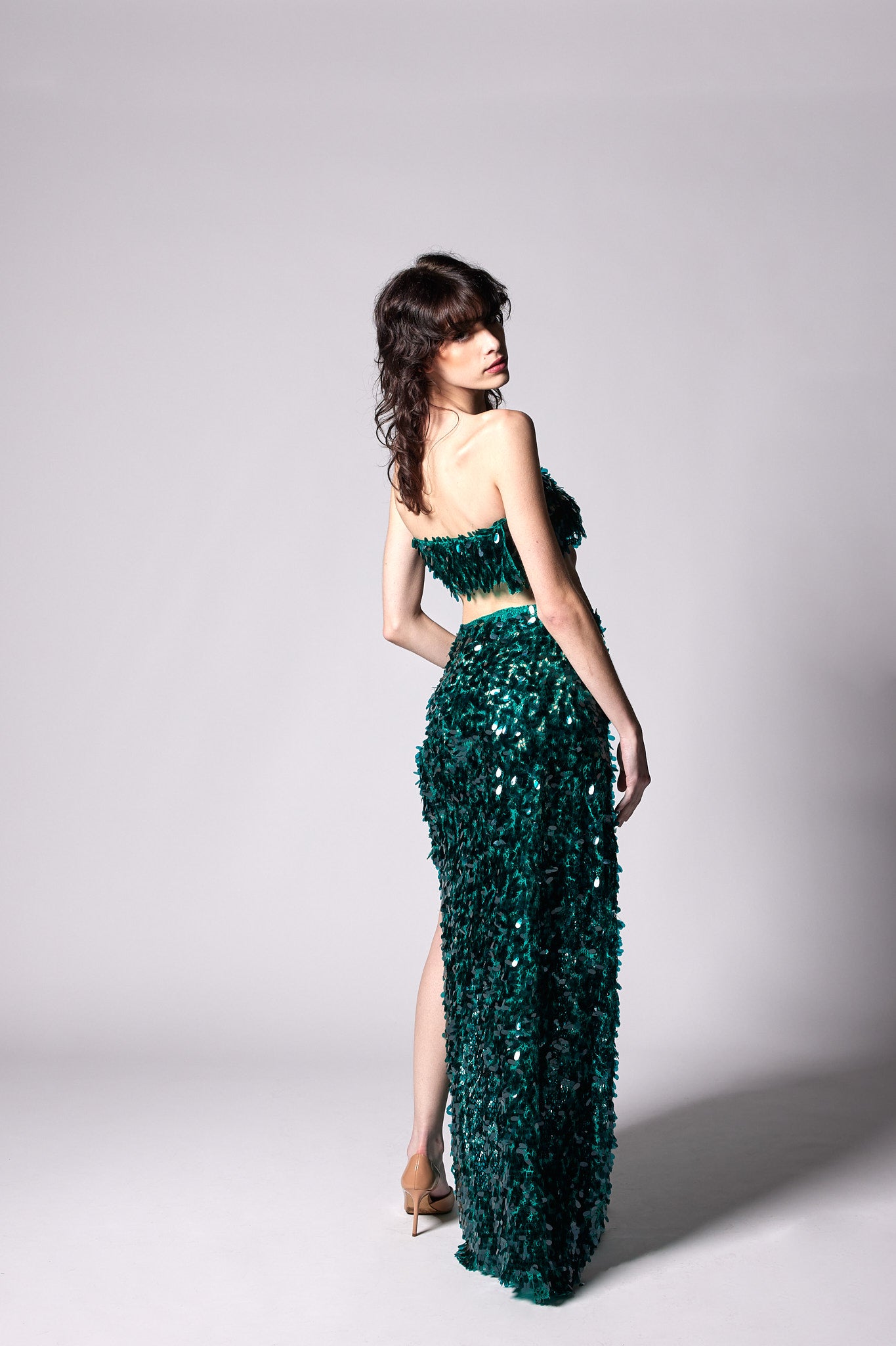 Emerald Green High Slit Maxi Skirt