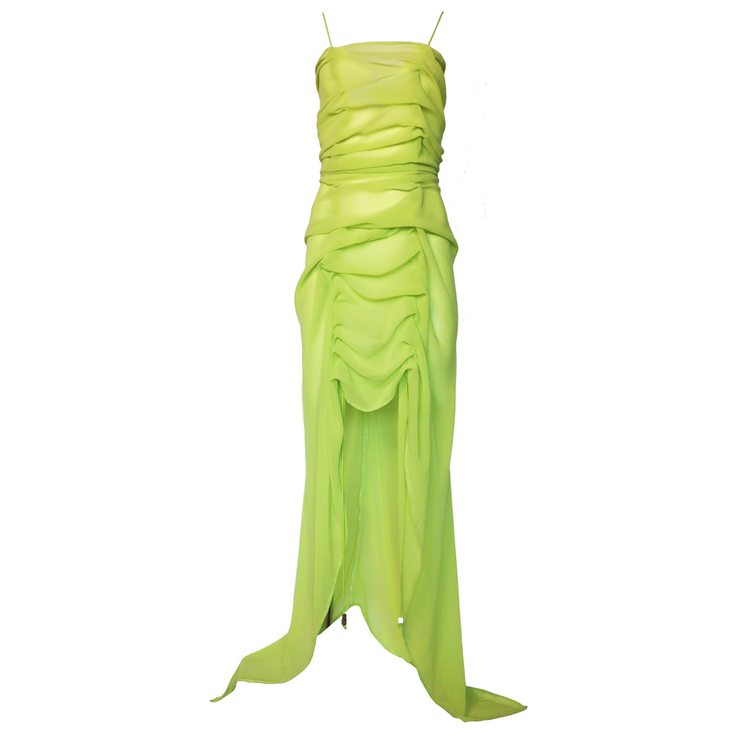 Green Silk Ruched Bungee Dress