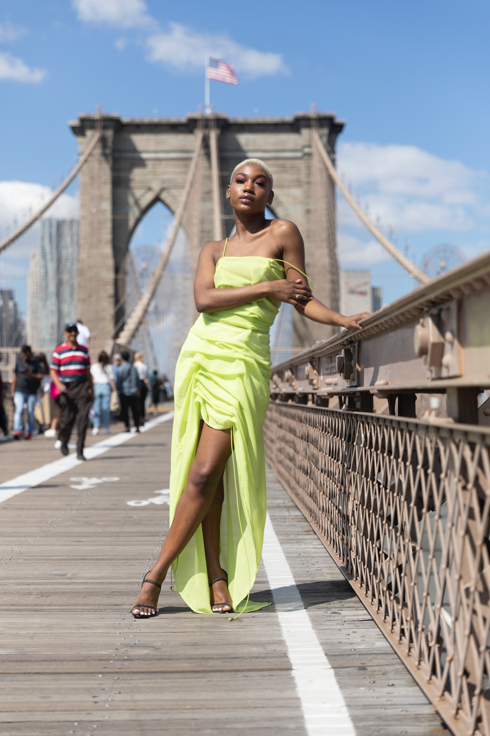 Green Silk Ruched Bungee Dress