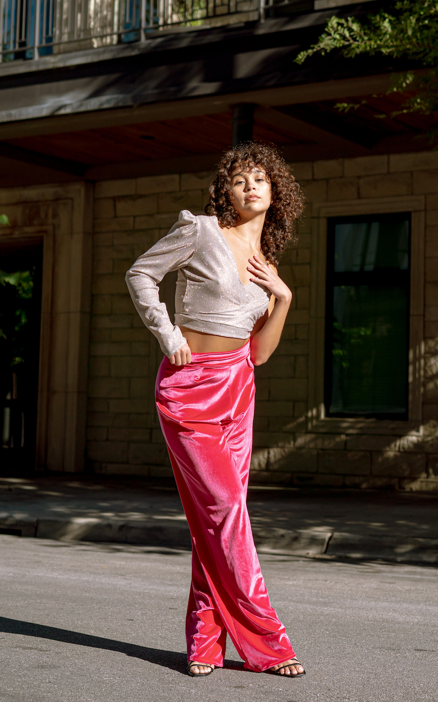 Pink Velvet Wide Leg Pants