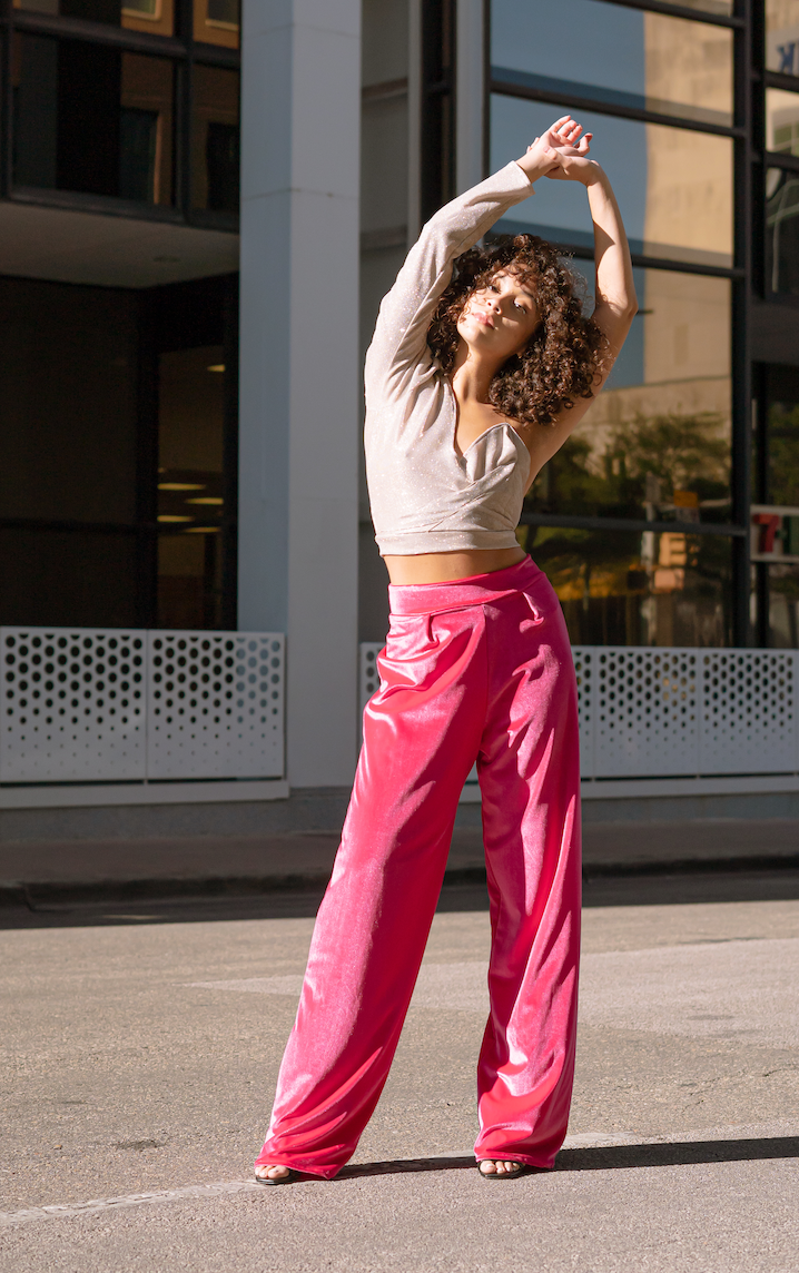 Pink Velvet Wide Leg Pants