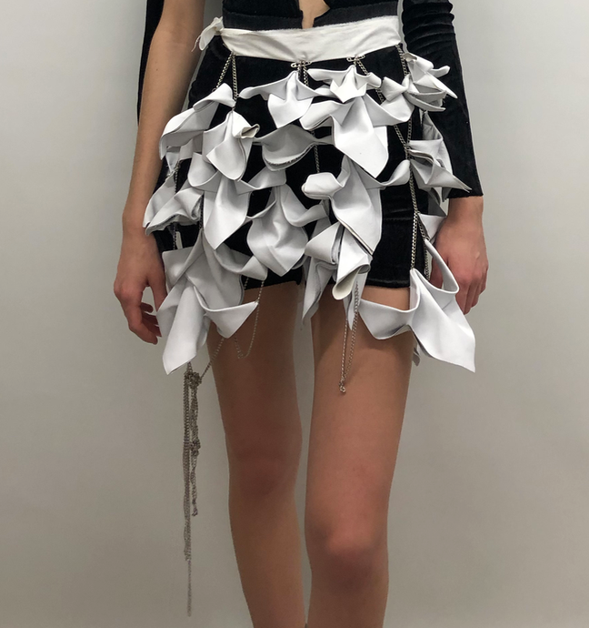 Messenger Bird Leather and Chain Couture Skirt