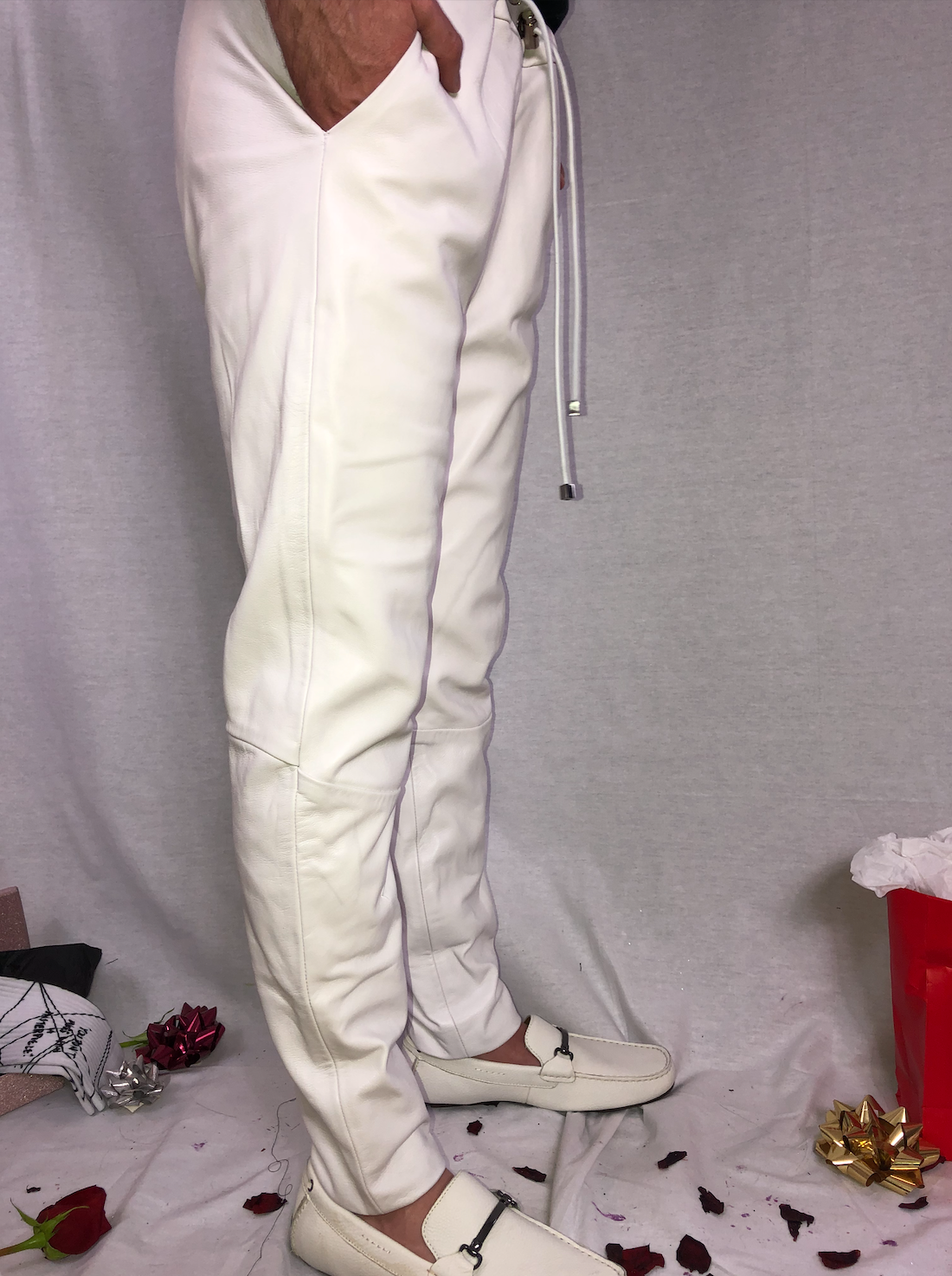 Unisex White Leather Pants