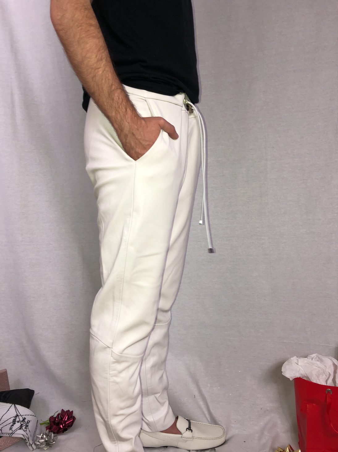 Unisex White Leather Pants