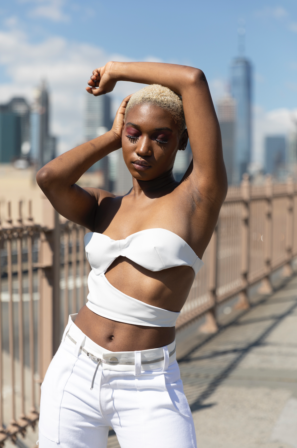 White Leather Asymmetric Crop Top