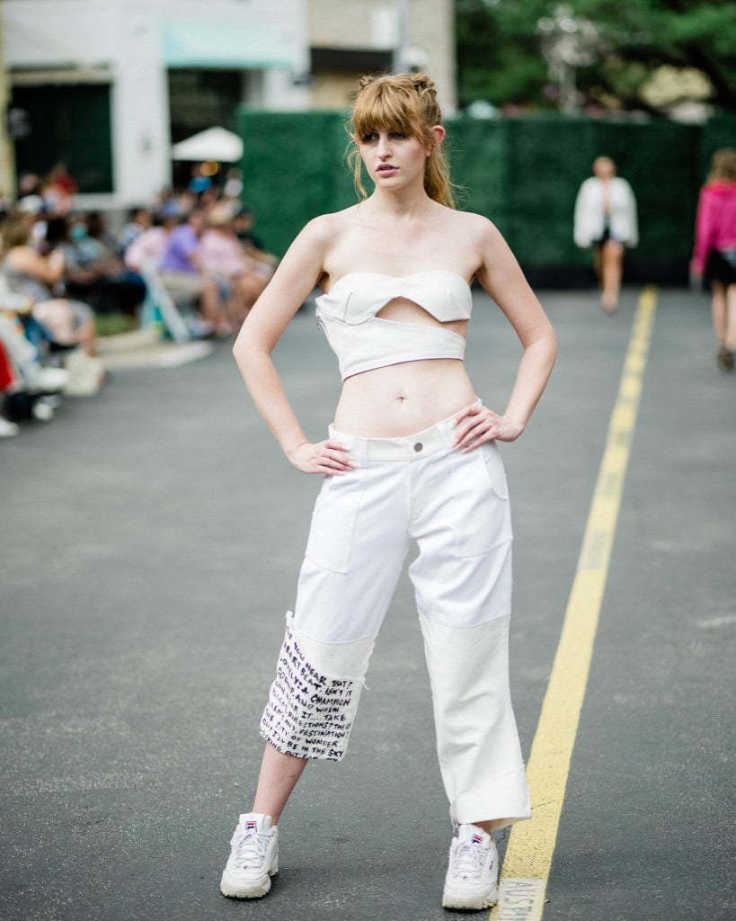 White Leather Asymmetric Crop Top