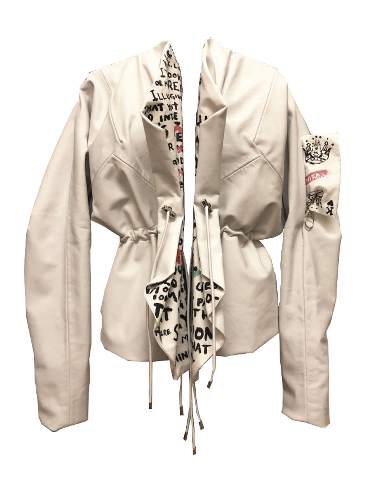 Winged "MORAL MESSAGES" White Leather Couture Jacket