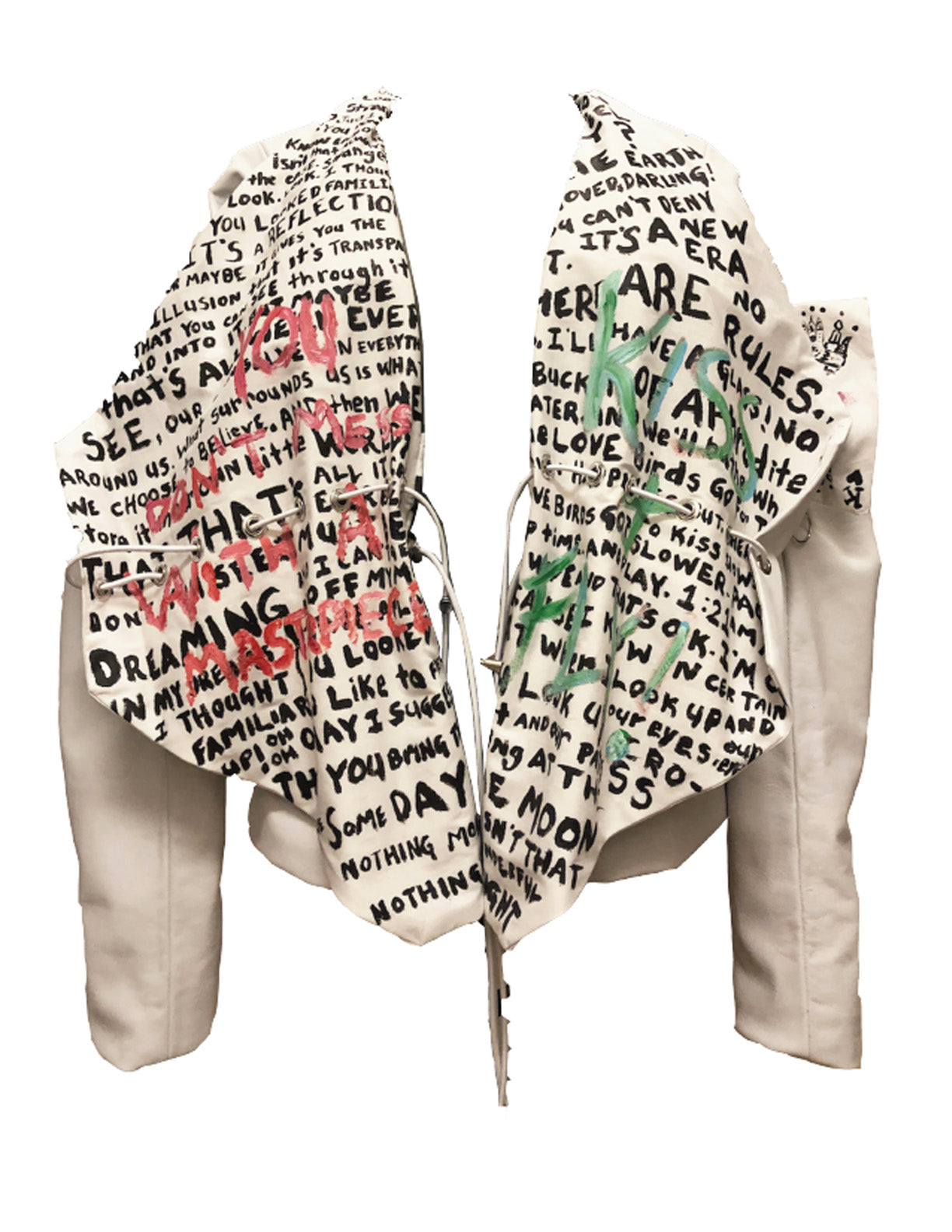 Winged "MORAL MESSAGES" White Leather Couture Jacket