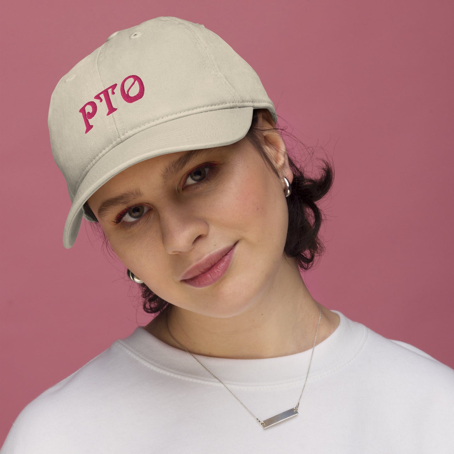 PTO Flamingo Pink Embroidered Organic dad hat