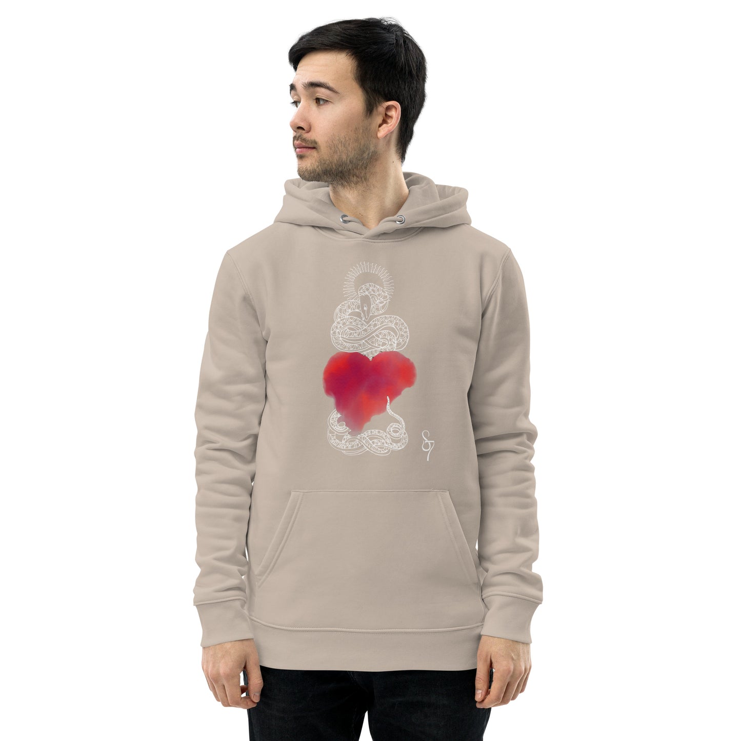 Pink Heart Eternal Love Snake Unisex Essential Eco Esoteric Hoodie