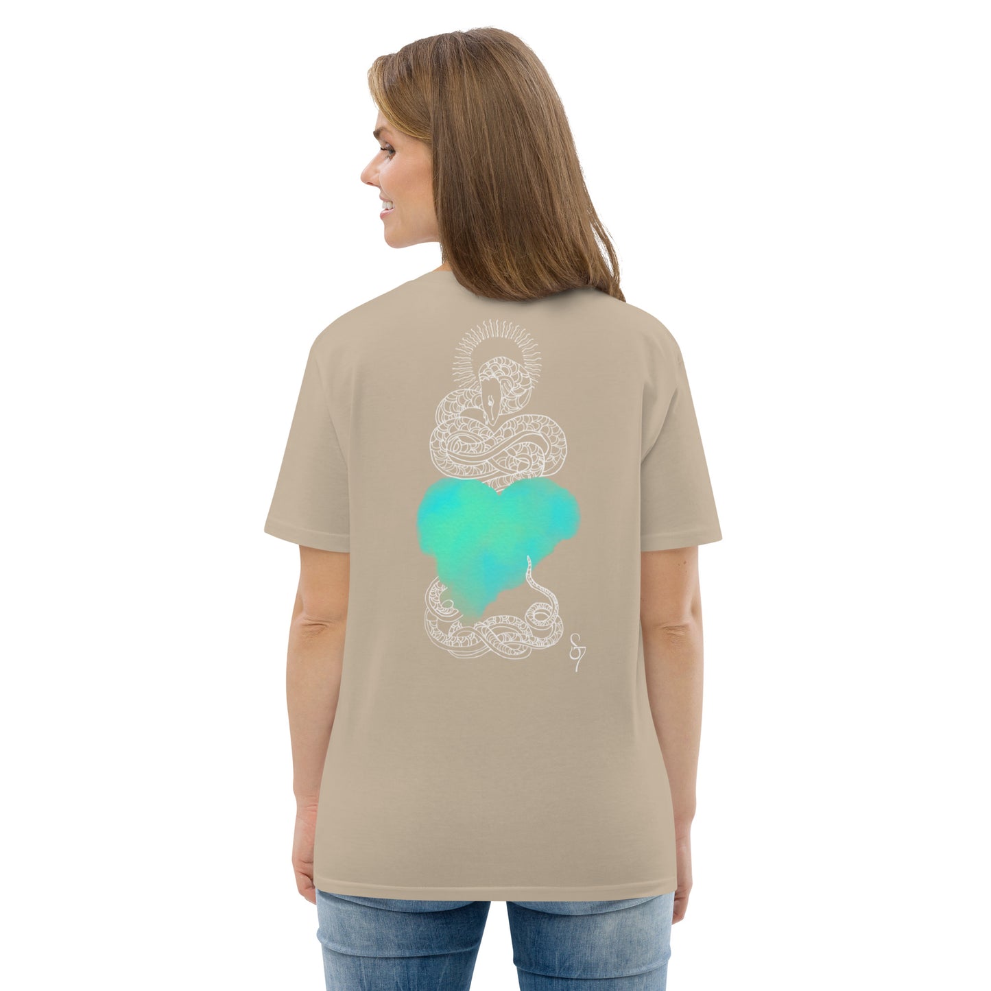 Eternal Love Rebirth of the Creative Life Force Blue Heart Snake Unisex Organic Cotton Mystical T-Shirt