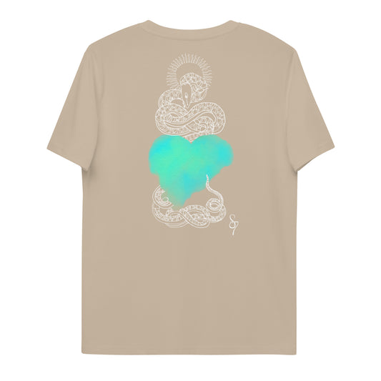 Eternal Love Rebirth of the Creative Life Force Blue Heart Snake Unisex Organic Cotton Mystical T-Shirt