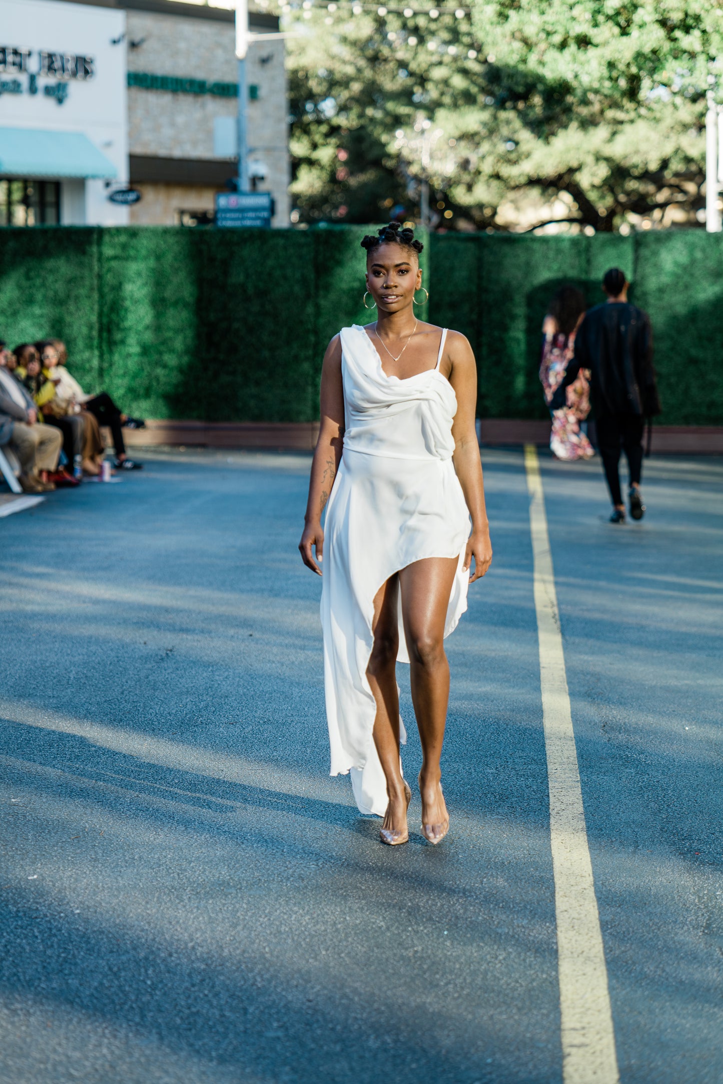 Highest Self White Draped Asymmetric Gown