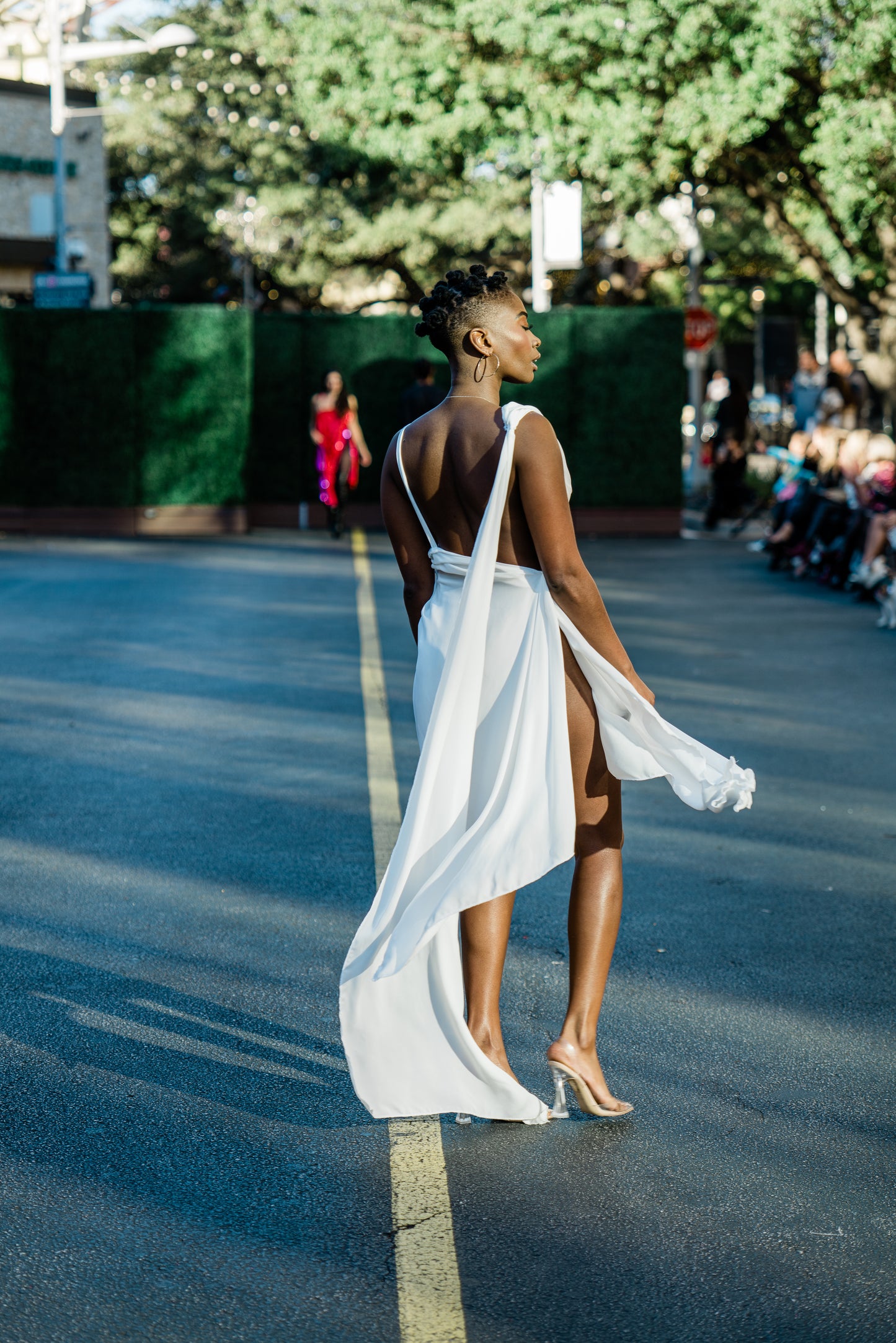 Highest Self White Draped Asymmetric Gown