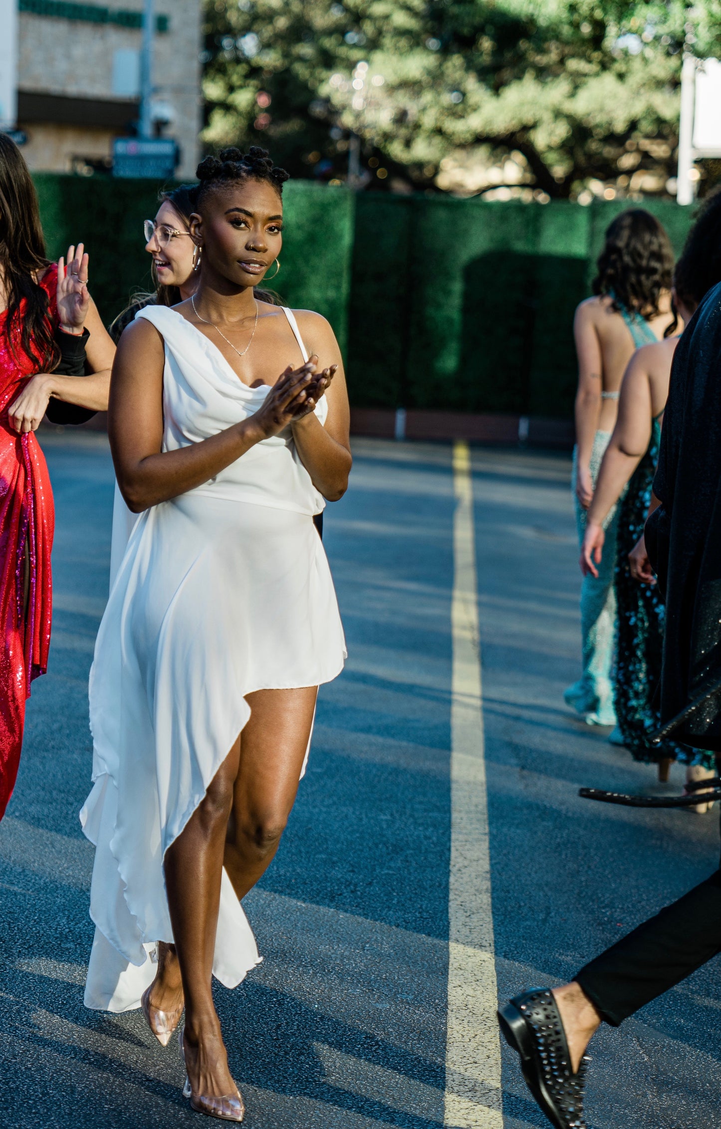 Highest Self White Draped Asymmetric Gown